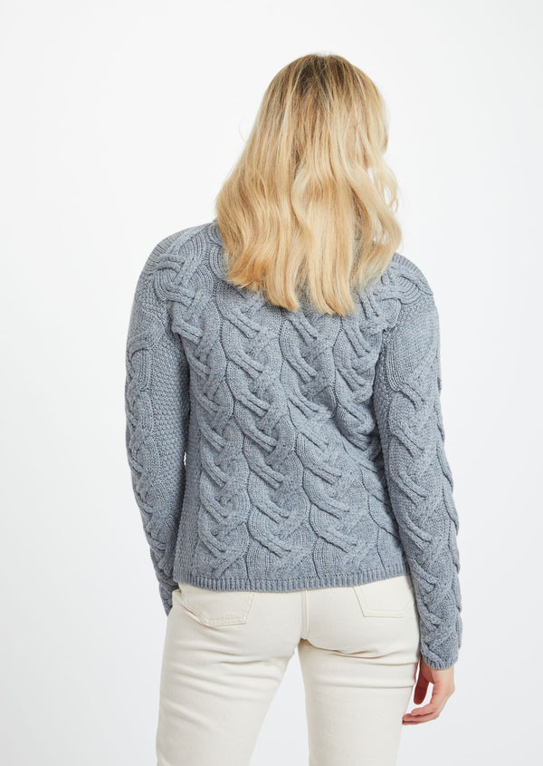 Aran Cowl Neck Chunky Sweater - Ocean