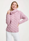 Aran Cowl Neck Chunky Sweater | Pink