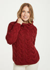 Aran Cowl Neck Chunky Sweater - Red