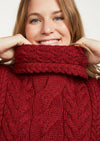 Aran Cowl Neck Poncho - Red