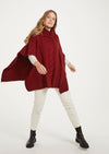 Aran Cowl Neck Poncho - Red