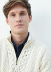 Ballycroy Mens Aran Half Zip Sweater - Cream