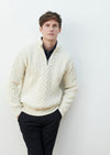 Ballycroy Mens Aran Half Zip Sweater - Cream