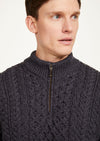 Ballycroy Mens Aran Half Zip Sweater - Charcoal