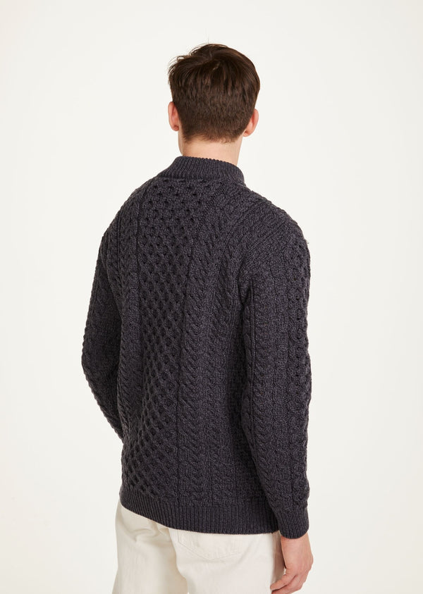 Ballycroy Mens Aran Half Zip Sweater - Charcoal