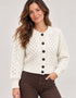 Ladies Merino Cropped Classic Aran Cardigan | White