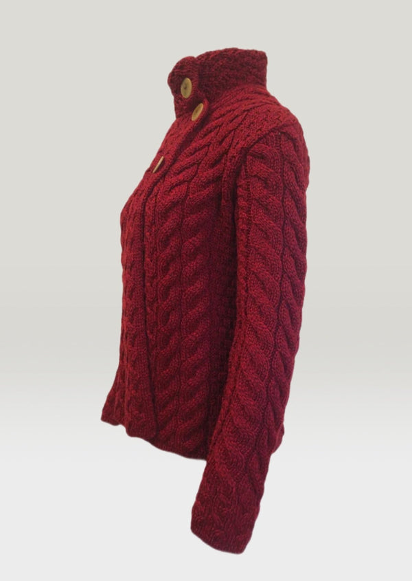 Aran 3 Buttons Trellis Cardigan - Red