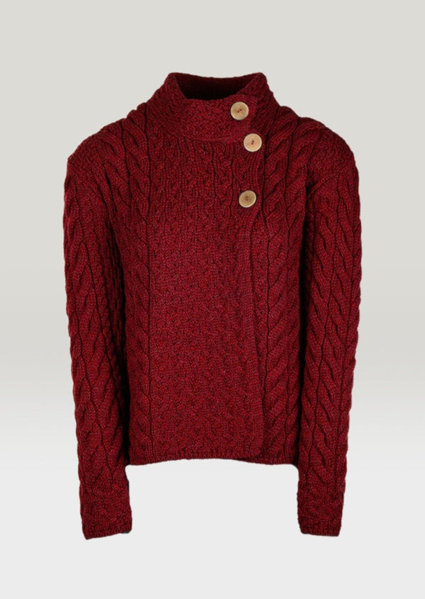 Aran 3 Buttons Trellis Cardigan - Red