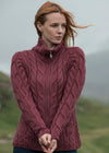 Aran Full Zip Cardigan | Raspberry
