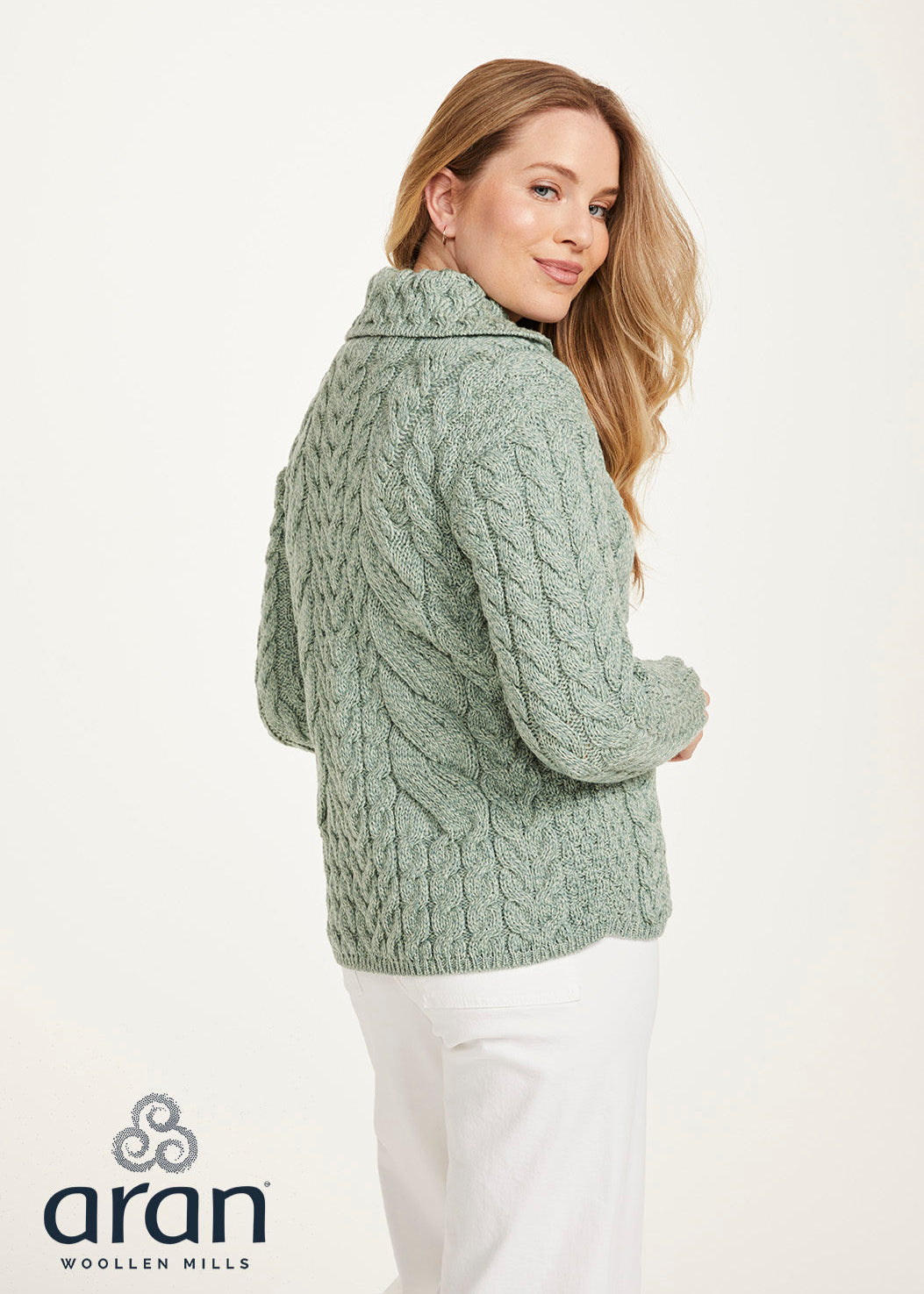Belcarra Ladies Aran Cardigan | Mint