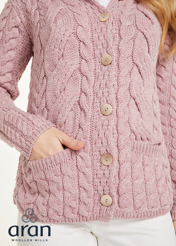 Belcarra Ladies Aran Cardigan | Pink
