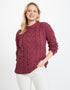 Damen-Aran-Zopfmusterpullover Listowel | Himbeerrot