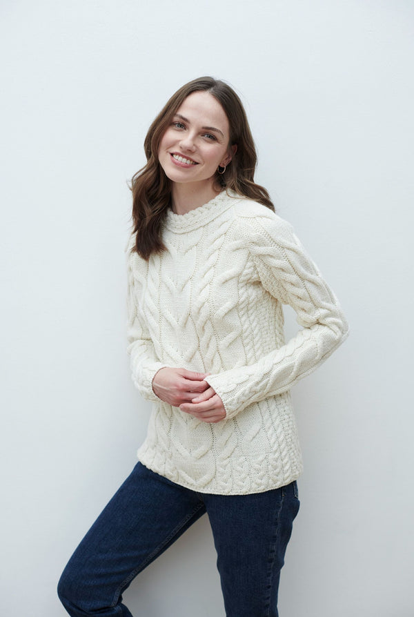 Listowel Ladies Aran Cabled Sweater - Natural