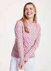 Listowel Ladies Aran Cabled Sweater | Pink