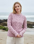 Listowel Ladies Aran Cabled Sweater | Pink