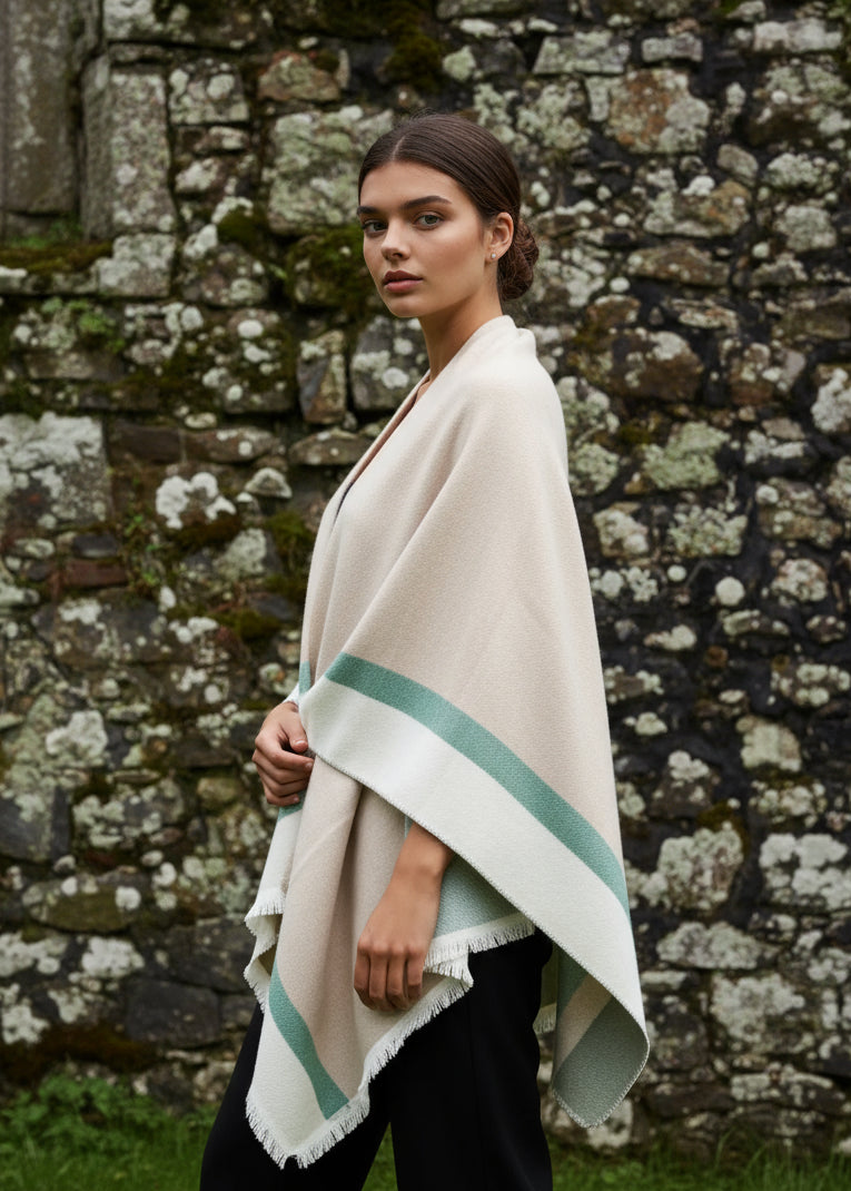 Jimmy Hourihan Fringed Shawl | Natural Mint
