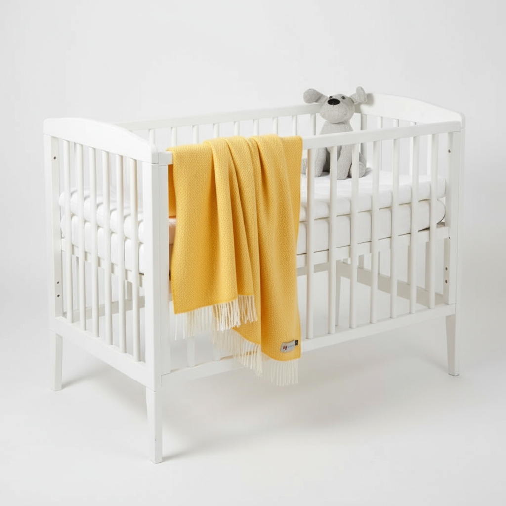Irish Cashmere Baby Blanket Baby Yellow in a presentation box.