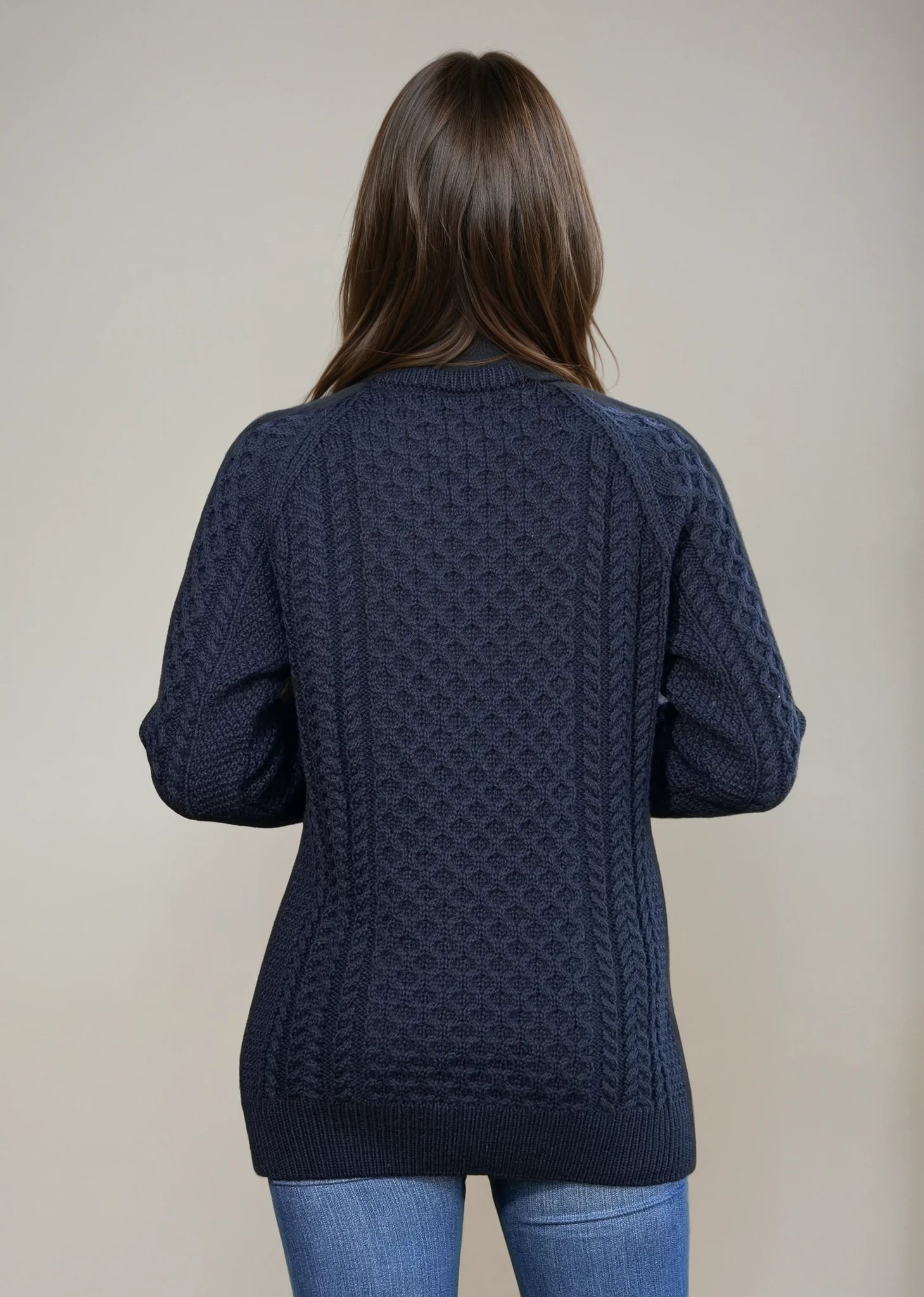 Ladies Slim-Fit Aran Sweater | Navy
