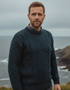 Blackwatch Irish Wool Aran Sweater | Navy Green Mix | Unisex