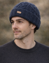 Erin Aran Cable Turnup Hat | Navy Blue Wool