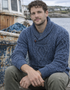 Men's Aran Shawl Neck Sweater | 100% Merino Wool | Denim Marl