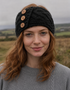 Aran-Stirnband mit Knöpfen für Damen | Schiefergrau