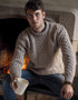 Unisex Traditional Aran Crew Neck Sweater | Oatmeal | Pure Wool