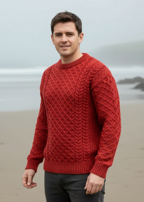 Red aran sweater for men