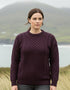Unisex Aran Crew Neck Merino Sweater | Plum | Made in Ireland