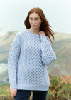 Aran Crew Neck Merino Sweater | Ice Blue