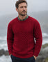 Aran Crew Neck Merino Sweater - Cherry Red | Irish Knitwear