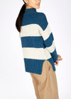 IrelandsEye Aran Stripe Funnel Neck Sweater | Ink Marl