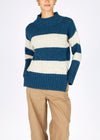 IrelandsEye Aran Stripe Funnel Neck Sweater | Ink Marl