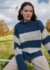 IrelandsEye Aran Stripe Funnel Neck Sweater | Ink Marl