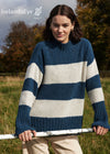 IrelandsEye Aran Stripe Funnel Neck Sweater | Ink Marl