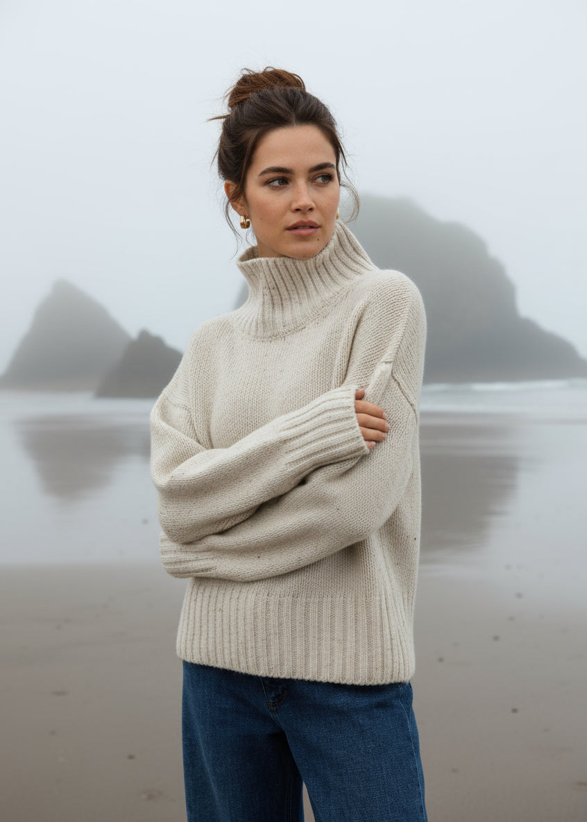 IrelandsEye Polo Neck Sweater | Chalk