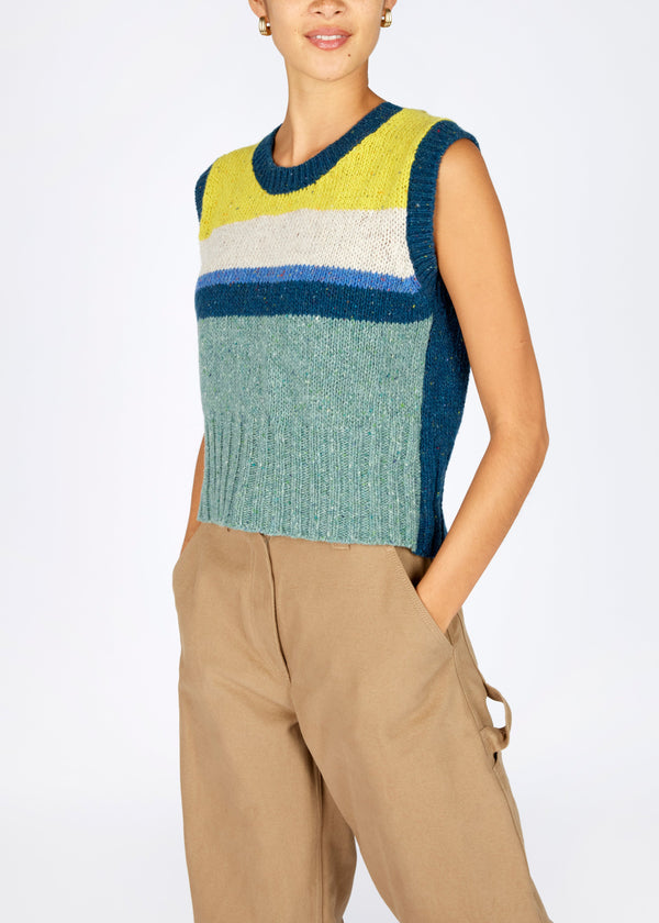 IrelandsEye Colour Block Aran Vest | Buttercup