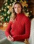 Women's Irish Hearts High Neck Sweater – Red | 100% Merino Wool - Clearance