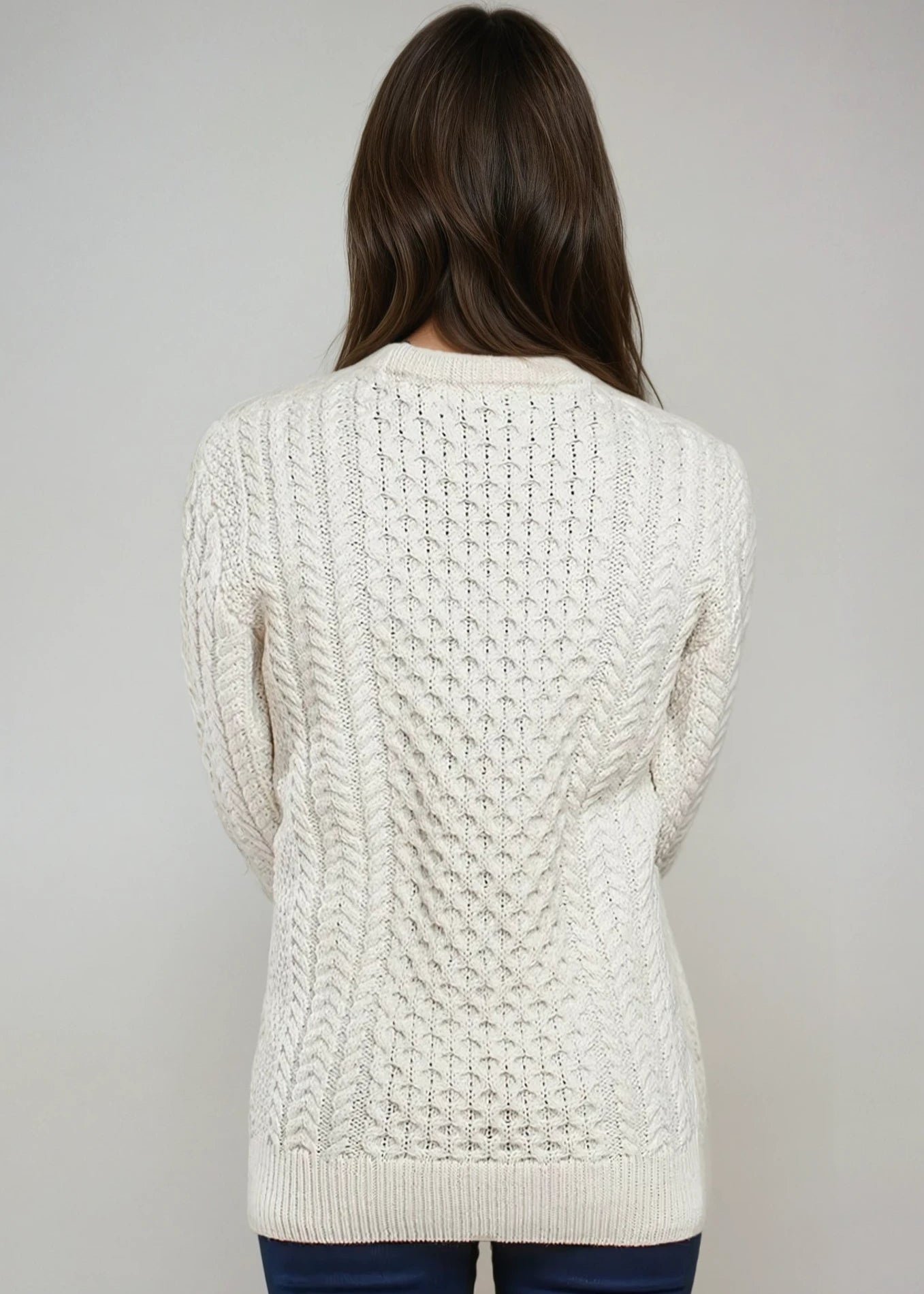 Ladies Slim-Fit Aran Sweater | Natual