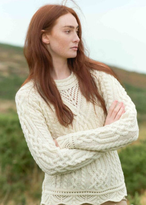 Aran Scallop Lace Stich Sweater | Natural