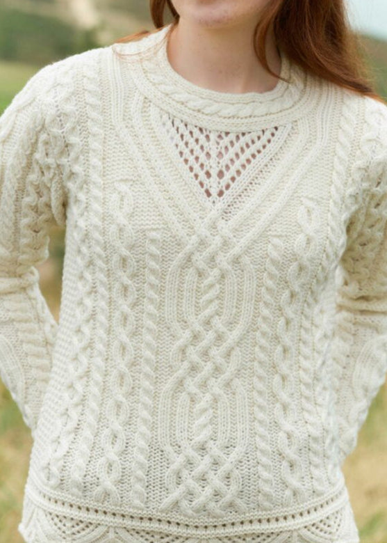 Aran Scallop Lace Stich Sweater | Natural
