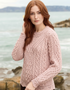 Aran Scallop Lace Stitch Sweater | 100% Merino Wool | Sky Pink
