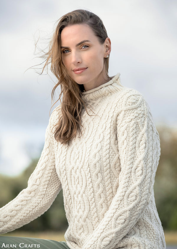 Aran Super Soft Merino Funnel Neck Sweater