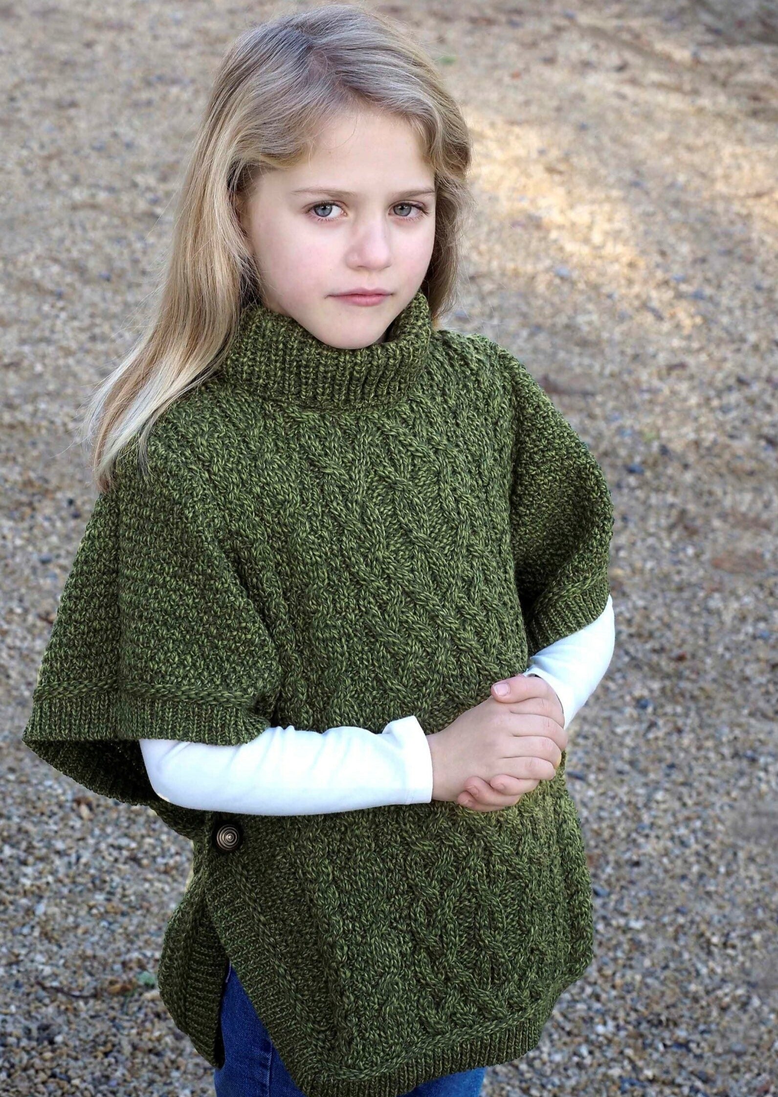 Aran Crafts Kids Poncho - Green