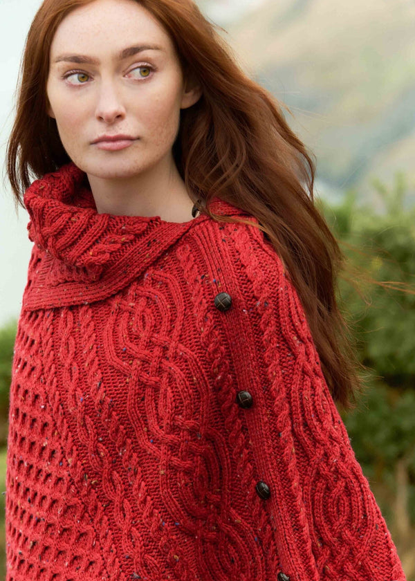 Aran Tipperary Cowl Neck Poncho | Cherry Nep