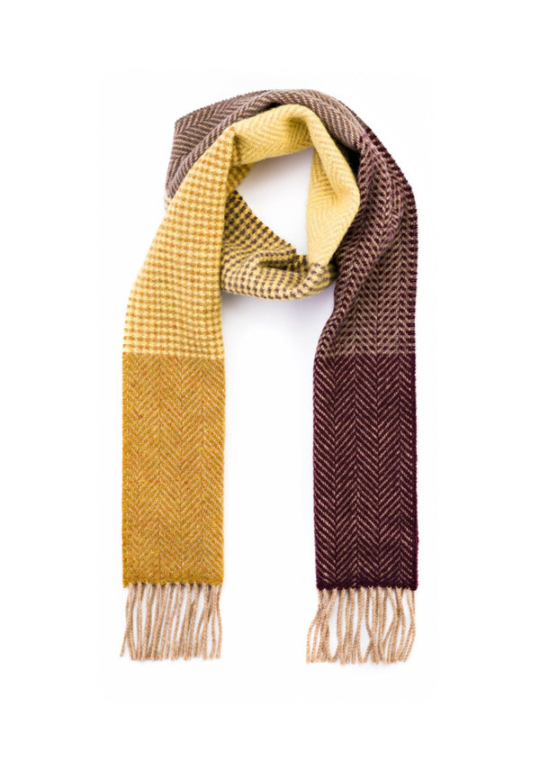 Hanly Cashmere Merino Gold To Mustard Mixed Plaid Scarf