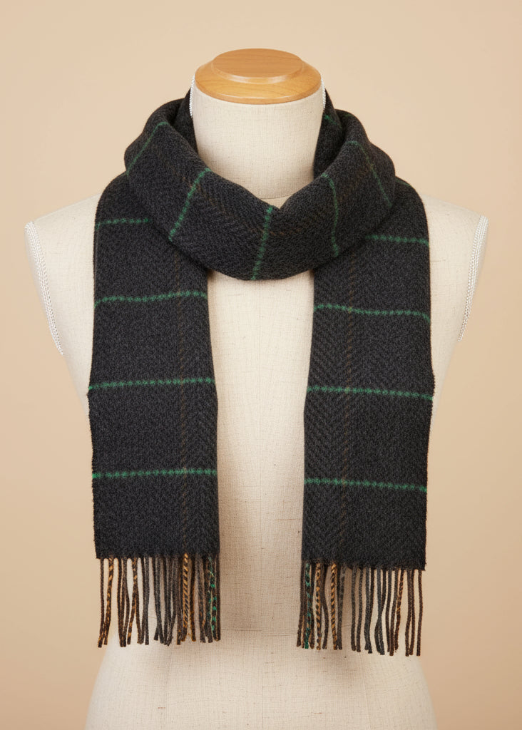 Cashmere Merino Scarf | Beige Green Windowpane