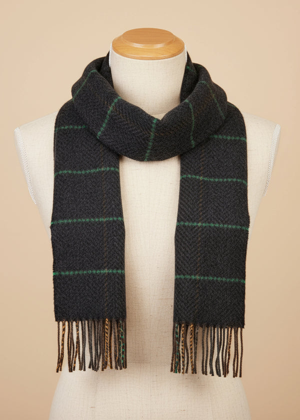 Cashmere Merino Scarf | Beige Green Windowpane