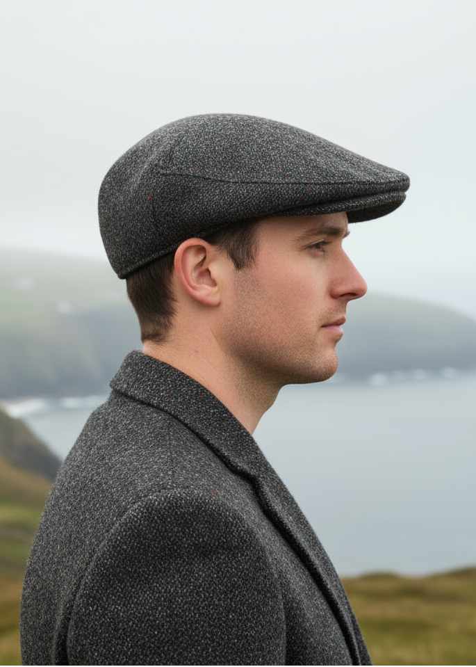 Charcoal Donegal Tweed Cap