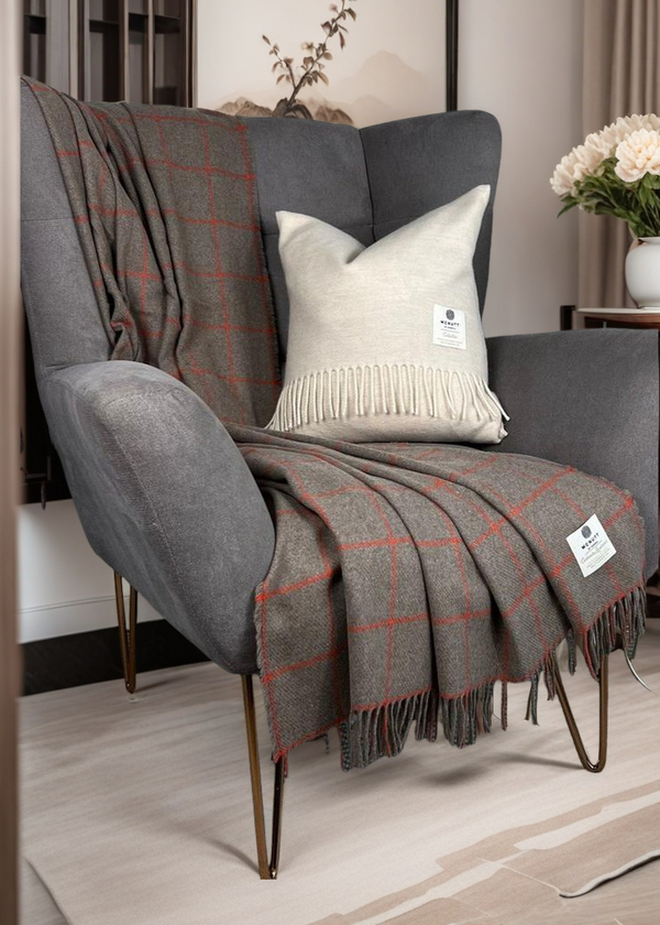 Mcnutt Cashmere & Merino Throw | Nutmeg Windowpane